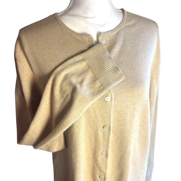 Lands End Womens Cardigan Sweater Sz XL Beige Long Sleeves Button Up Casual Work - Picture 2 of 16
